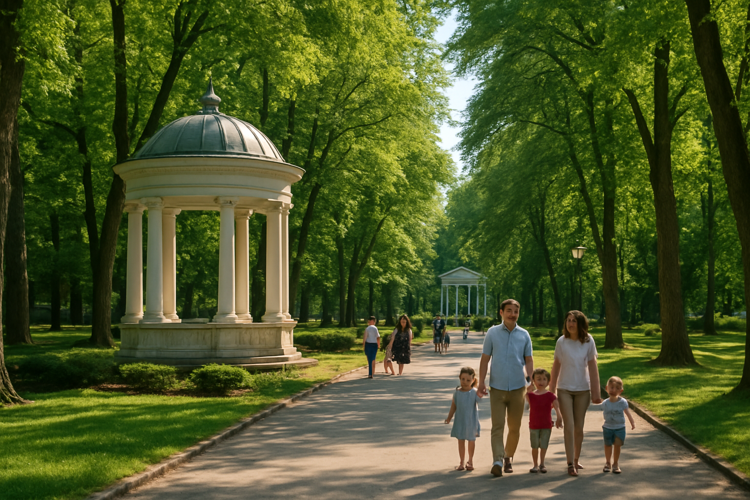 Пейзажі Київщини: дендропарк, річкова набережна історичного міста, ринкові прилавки з місцевими продуктами
